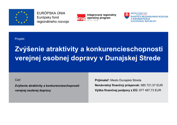 Plagát - Zvýšenie atraktivity a konkurencieschopnosti verejnej osobnej dopravy v Dunajskej Strede